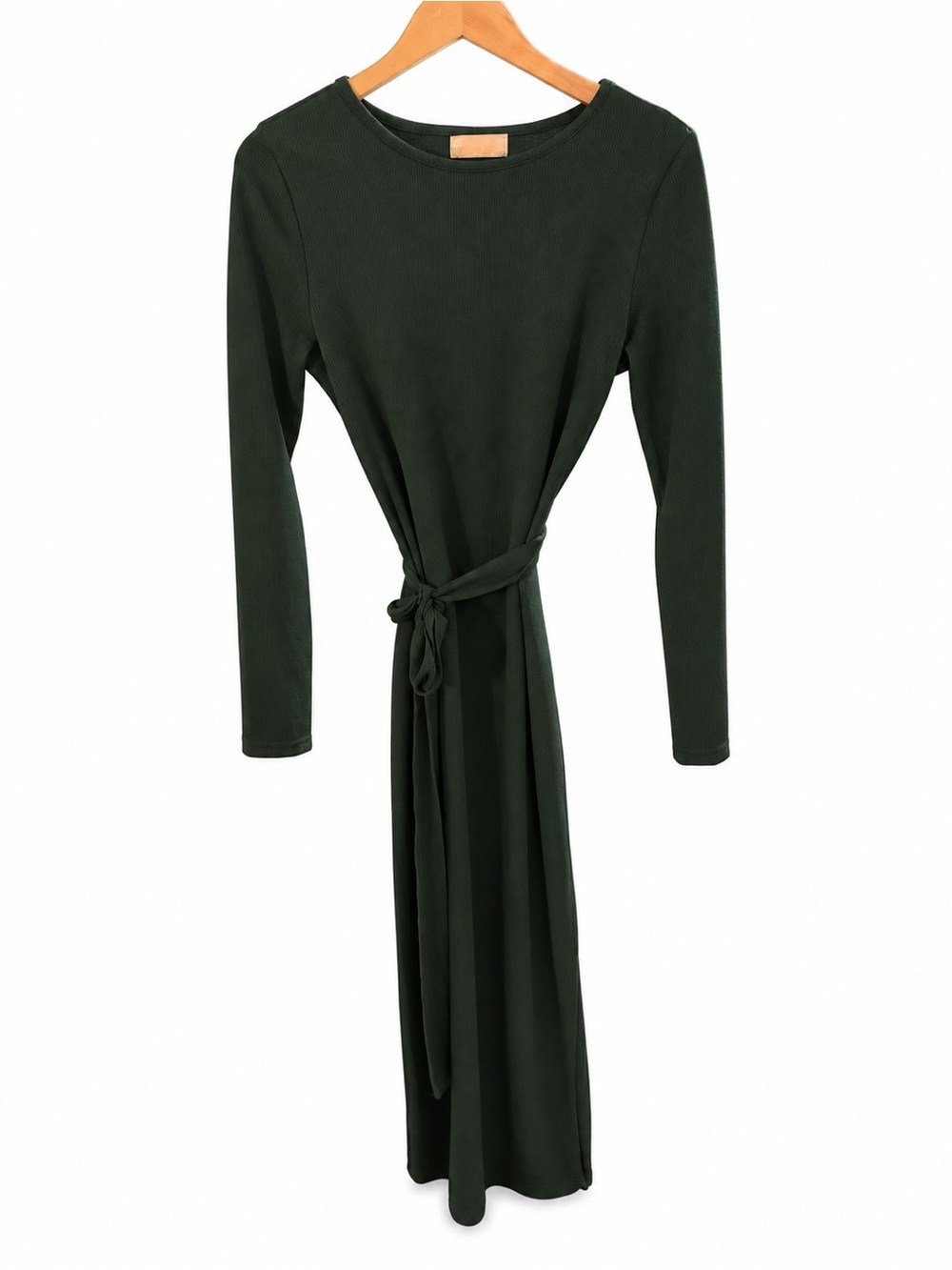 C+D+M Dark Green Ribbed Tie Waist Long Sleeve Maxi Dress Large